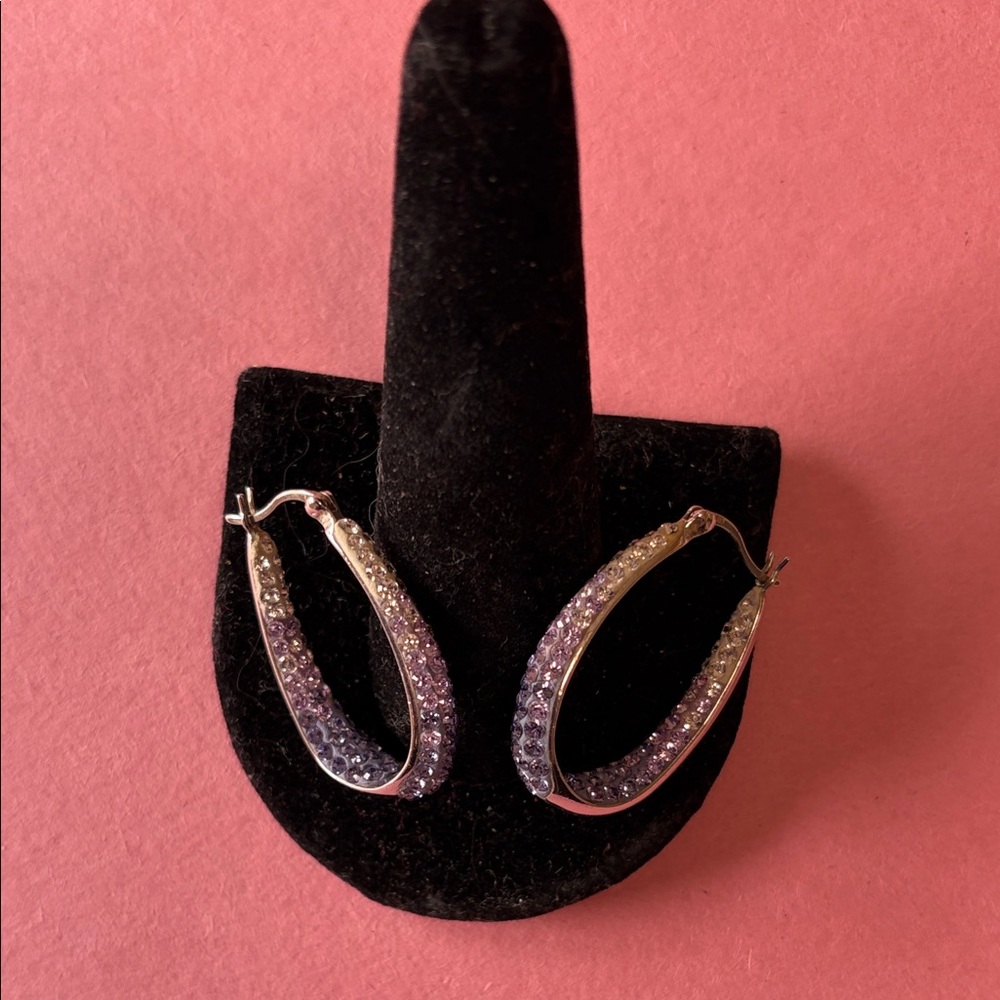 Elegant Silver and Purple Hoop Earrings